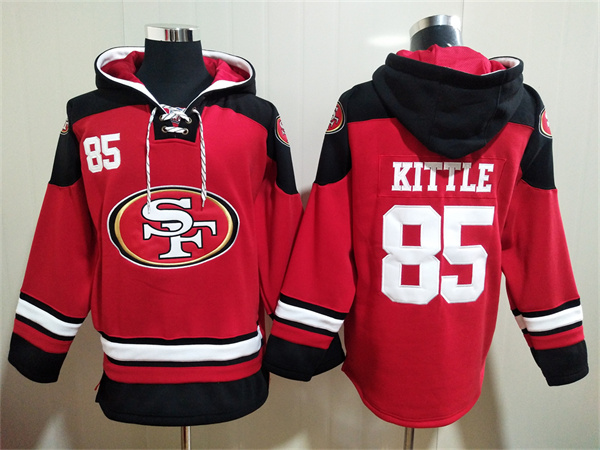 Men's San Francisco 49ers #85 George Kittle Red All Stitched Sweatshirt Hoodie Men's San Francisco 49ers #85 George Kittle Red All Stitched Sweatshirt Hoodie